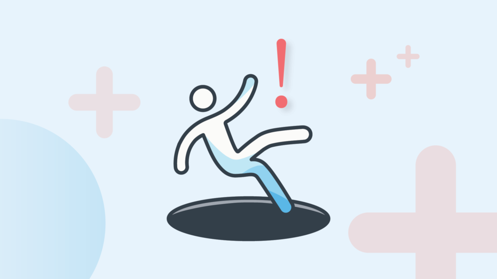 Infographic showing falling into a pitfall as a caution sign